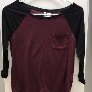 Burgundy and black long sleeved shirt w/ pocket